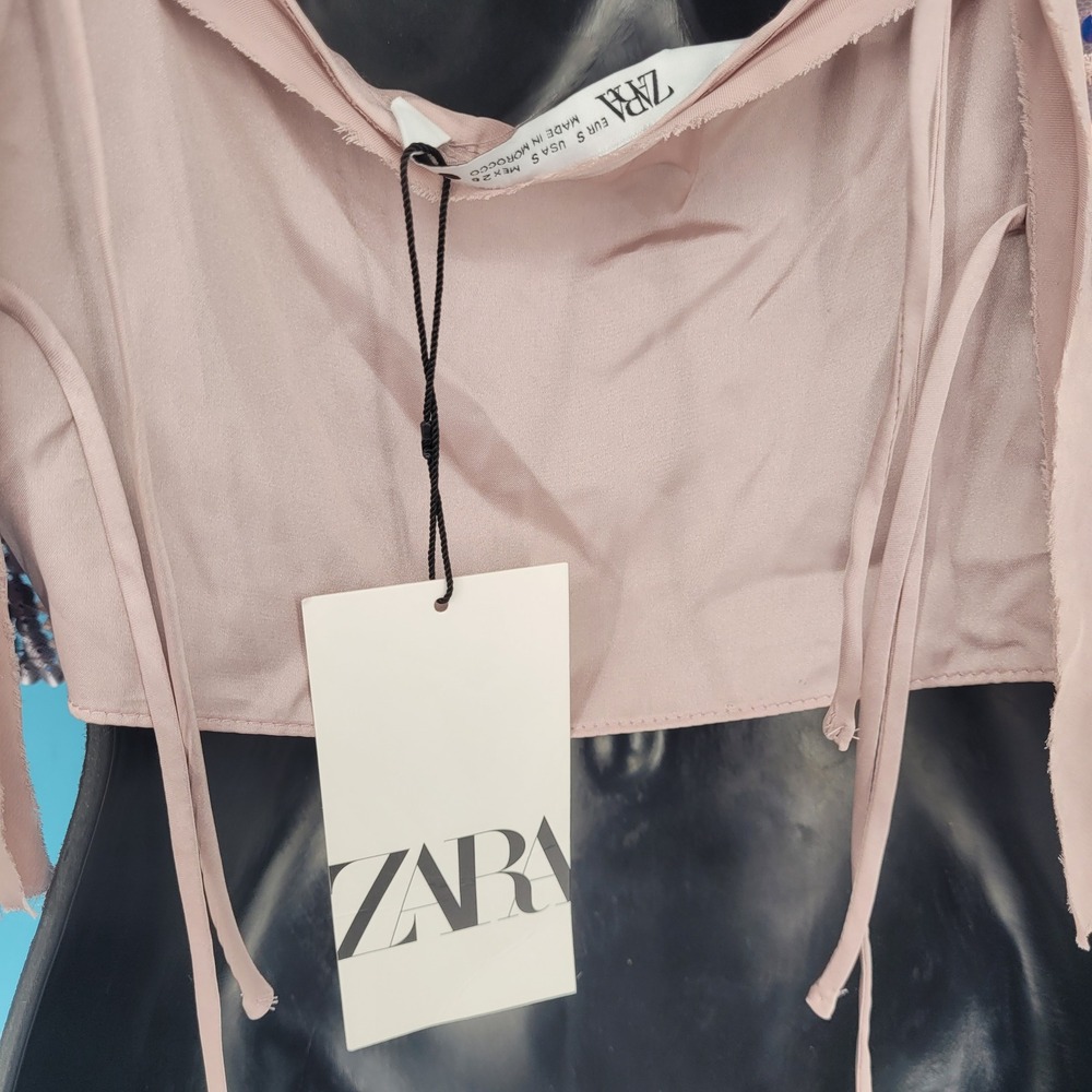 NWT ZARA Embellished Sequin Blouse Top Tank Cropped Sheer Beaded Pastel Sparkly - Picture 10 of 12